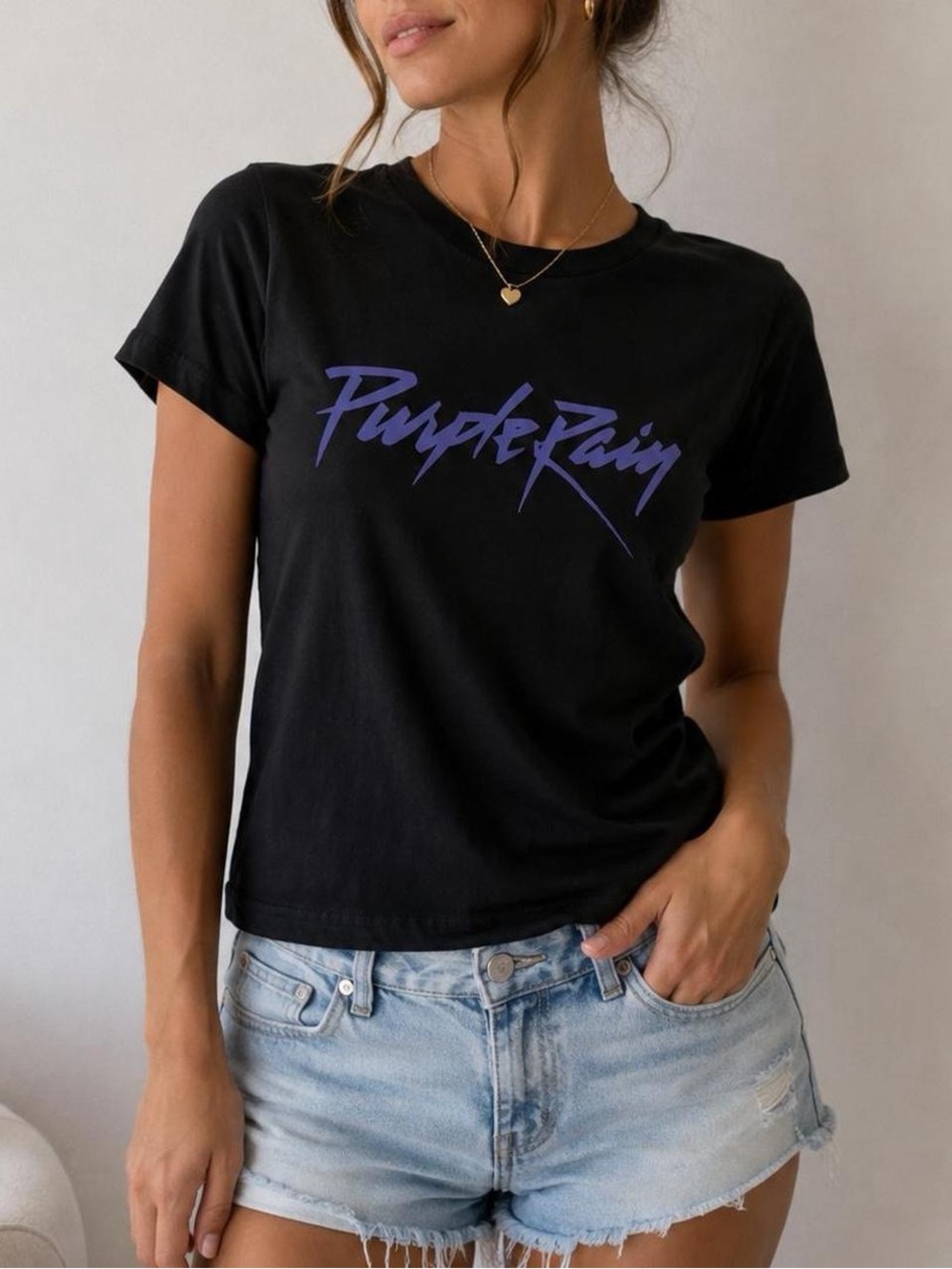 Prince Purple Rain Black Graphic T-Shirt Size S